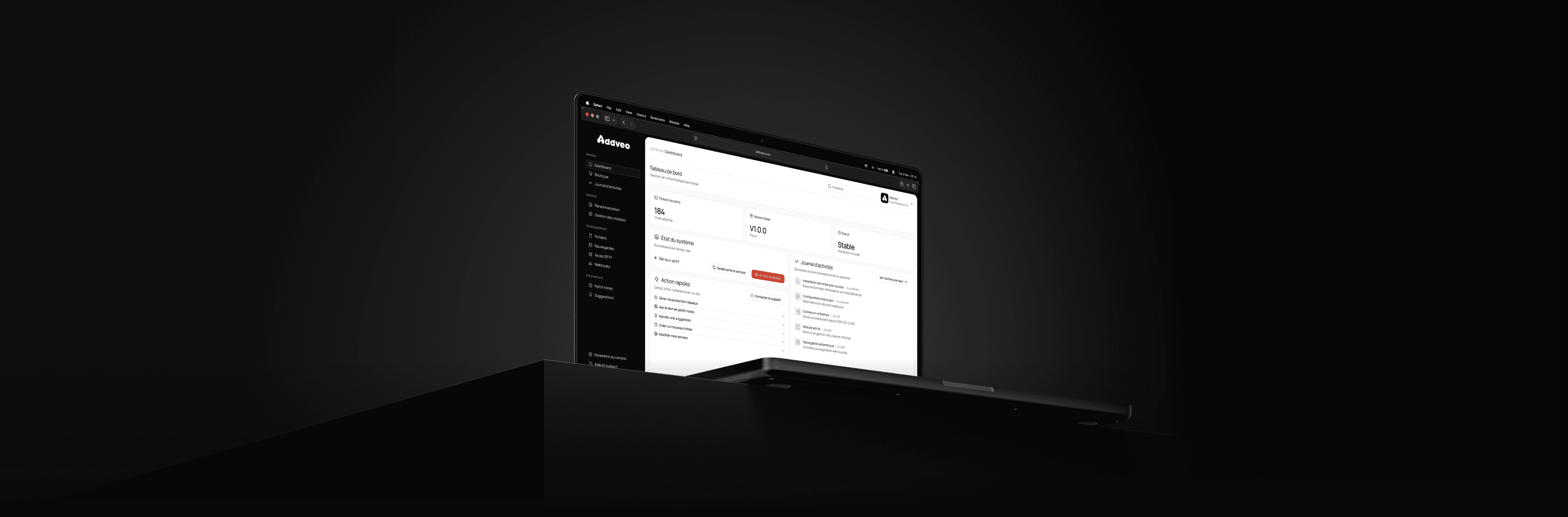 Présentation dashboard de Addveo
